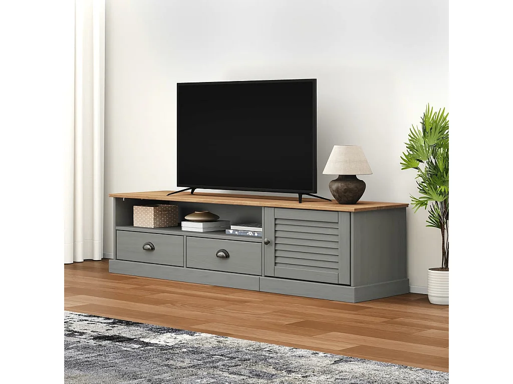 Mueble para TV VIGO madera maciza de pino gris 156x40x40 cm ES81223