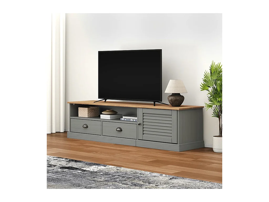 Meuble TV VIGO gris 156x40x40 cm bois massif de pin BE34115