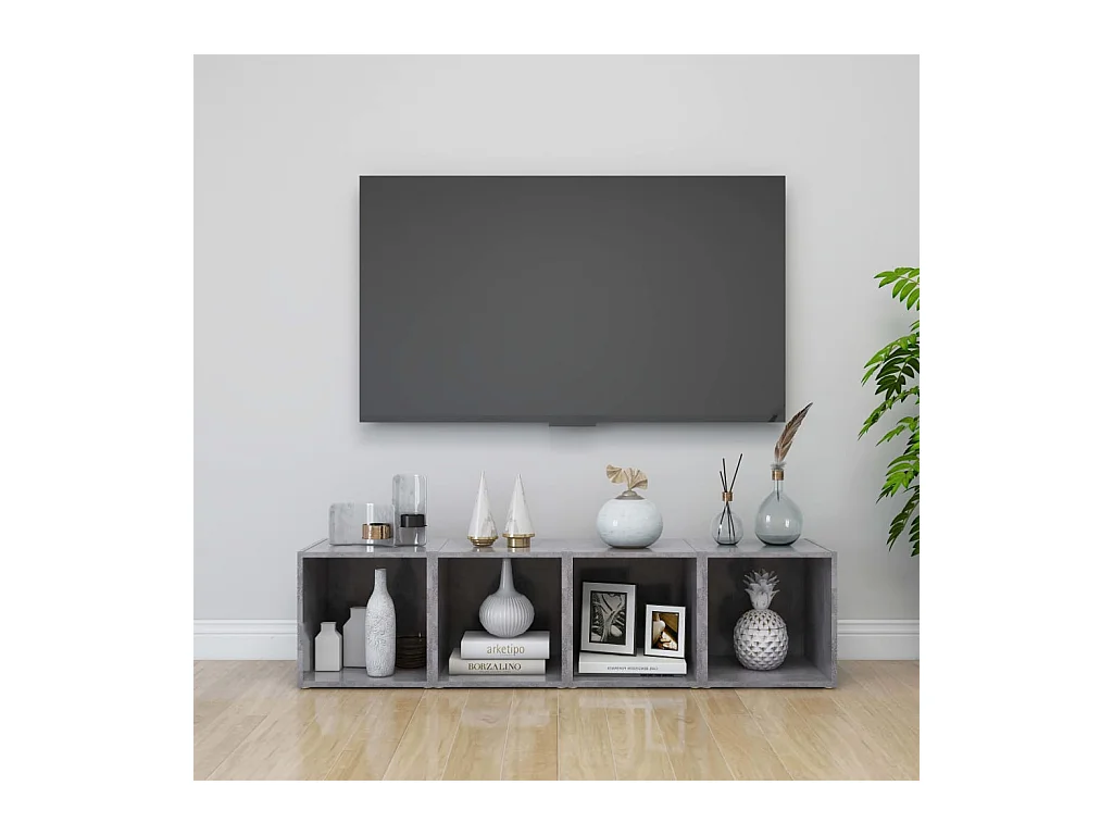 4 pcs Meubles TV Gris béton 37x35x37 cm Aggloméré BE48990
