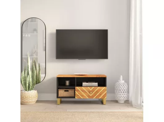 Kauf Unique TV-Schrank,TV-Möbel Braun und Schwarz 80x33,5x46 cm Massivholz Mango -gkd294011