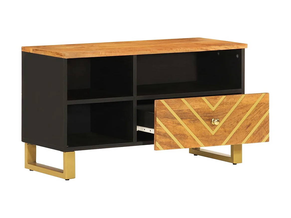 Meuble TV Moderne marron et noir 80x33,5x46 cm bois massif de manguier BE5784