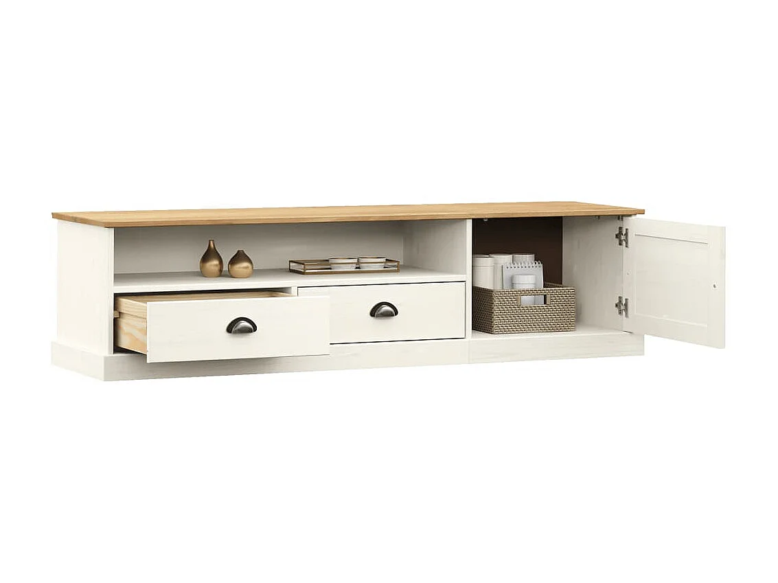 Meuble TV VIGO blanc 156x40x40 cm bois massif de pin BE90486