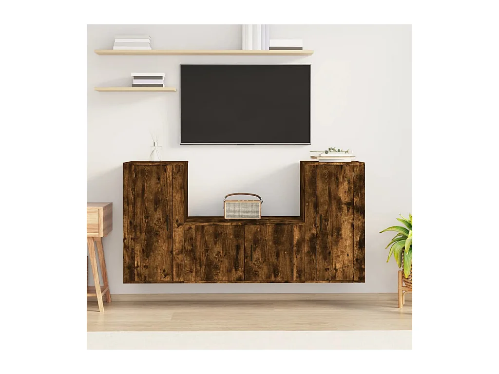 Set de muebles de TV 3 pzas madera contrachapada roble ahumado ES42561