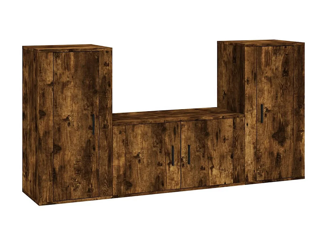 Set Mobili Porta TV | Armadietti TV 3 pz Rovere Fumo in Legno Multistrato