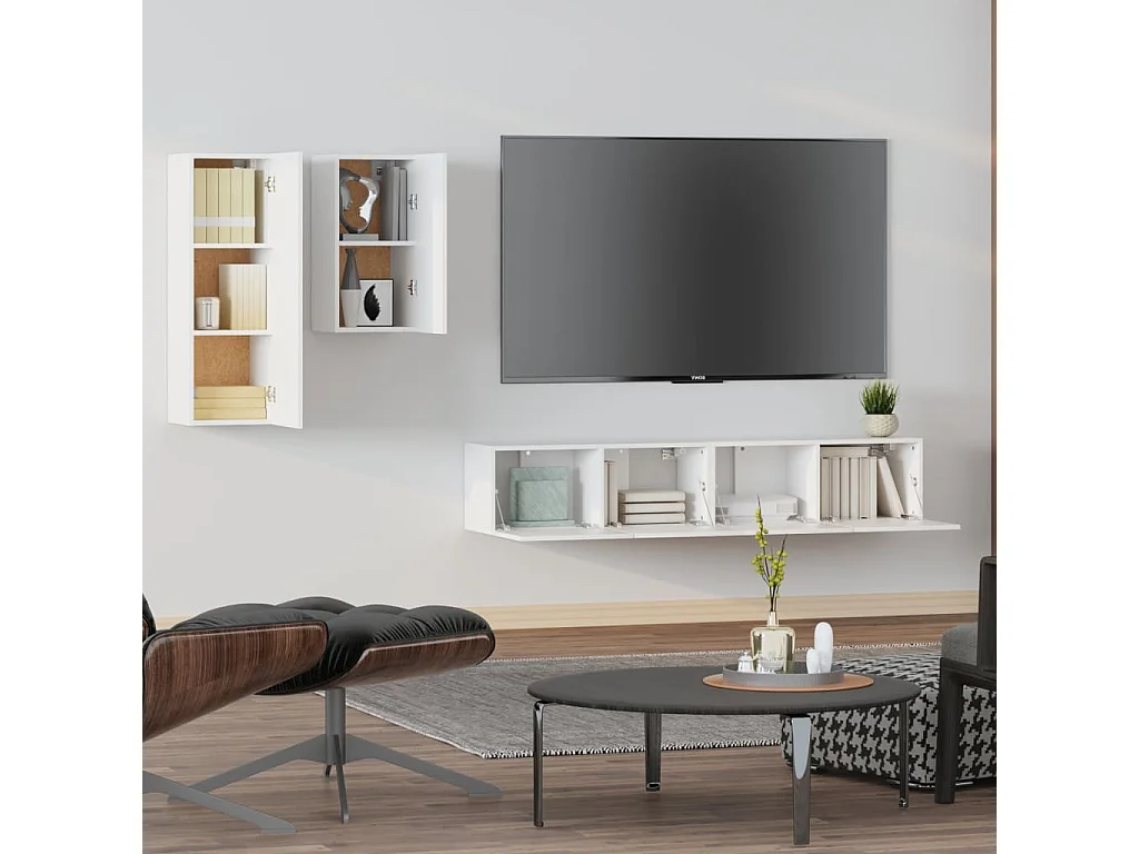 Meubles TV 4 pcs Blanc Bois d'ingénierie BE79912