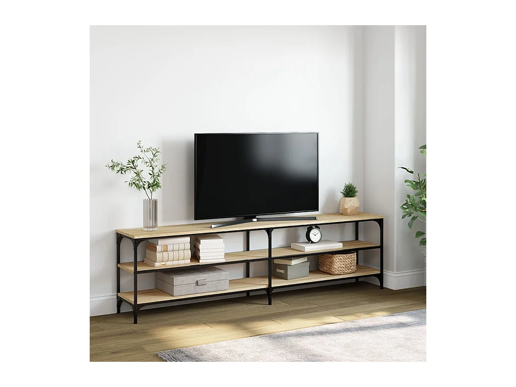 Meuble TV chêne sonoma 180x30x50 cm bois d'ingénierie et métal BE46945