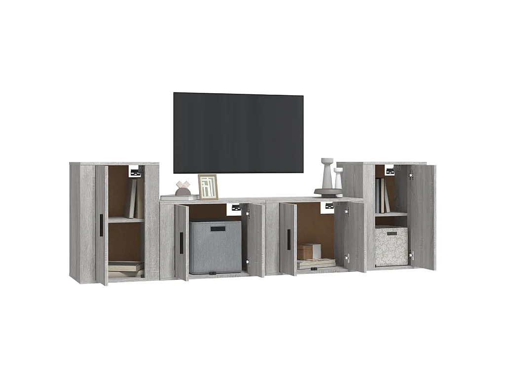 Set de muebles para TV 4 pzas madera contrachapada gris Sonoma ES73033