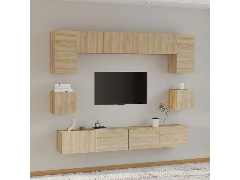 Set de muebles para TV 8 pzas madera contrachapada roble Sonoma ES93590
