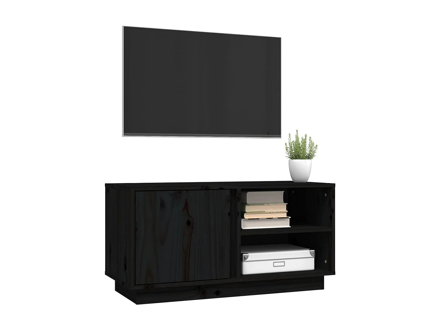 Meuble TV Noir 80x35x40,5 cm Bois de pin massif BE67526