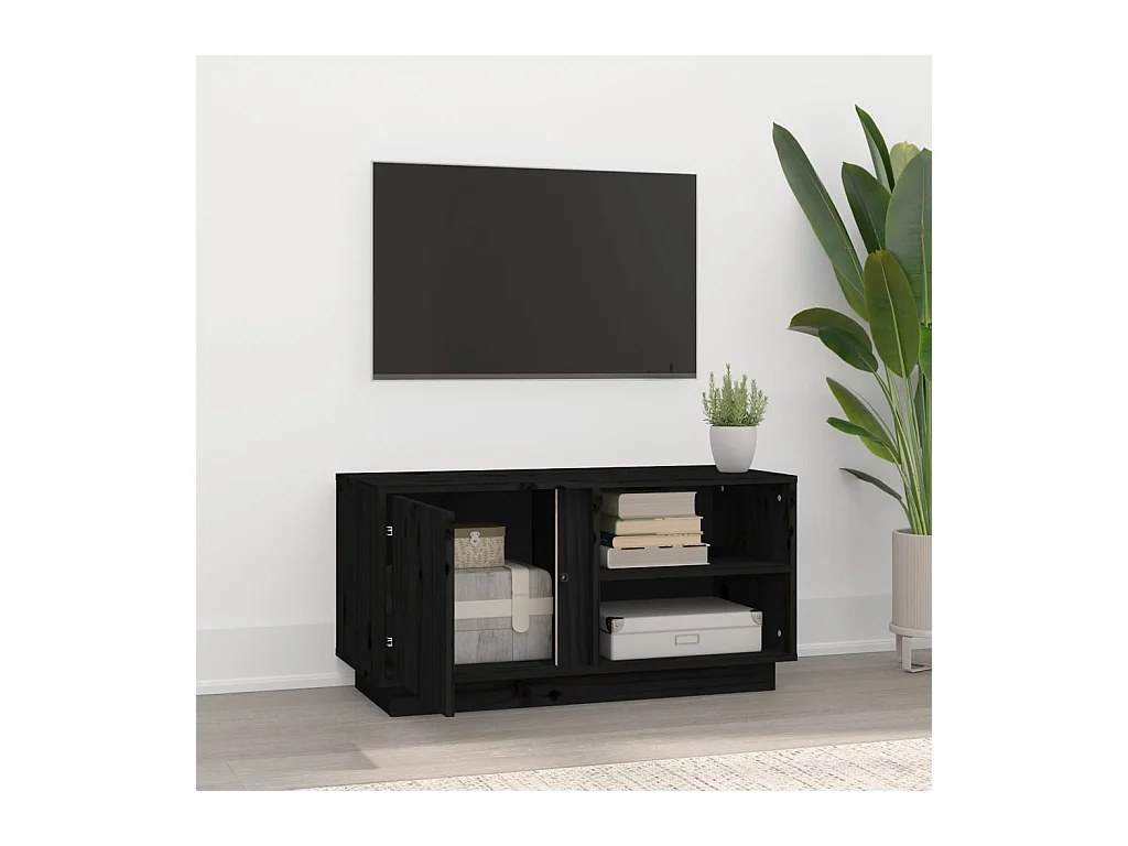 Tv-meubel 80x35x40,5 cm massief grenenhout zwart NL246242