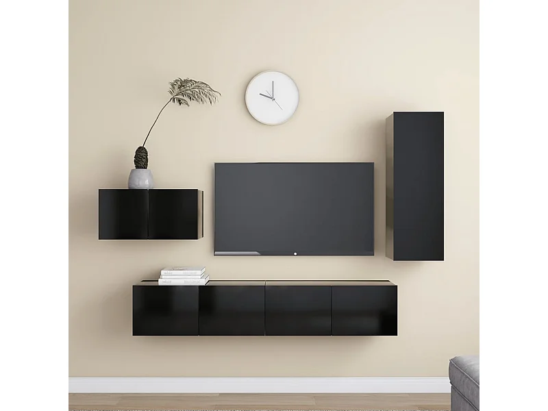 4-tlg. TV-Schrank-Set,TV-Möbel Schwarz Holzwerkstoff -gkd538738