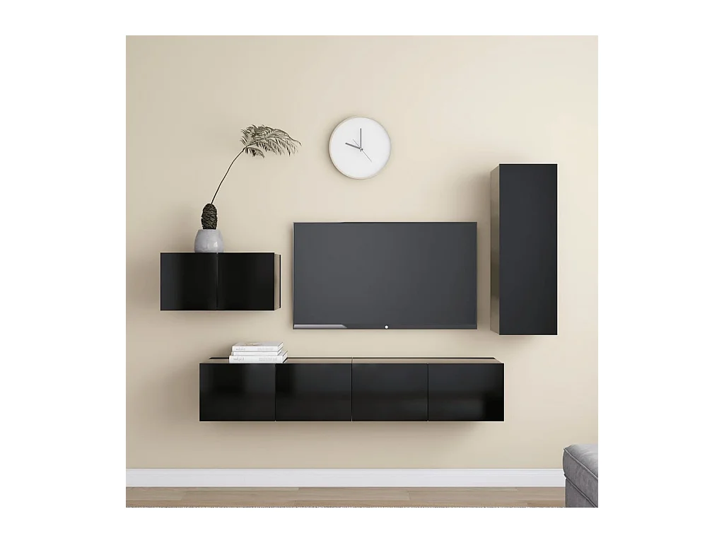 Meubles TV 4 pcs Noir Aggloméré BE68998