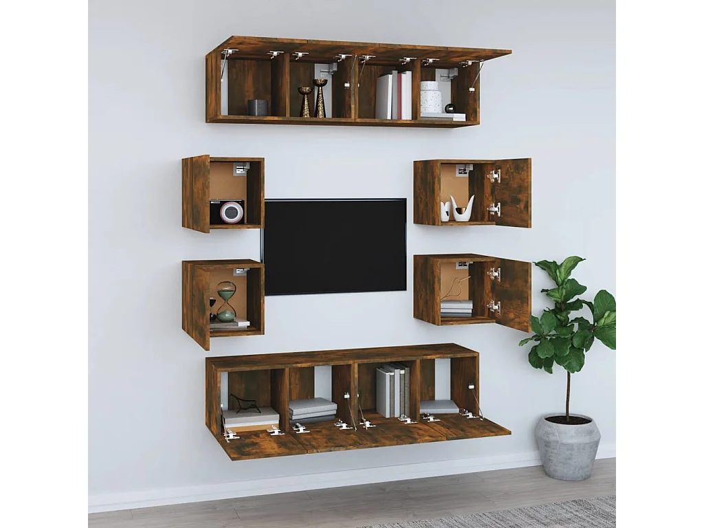 8-tlg. TV-Schrank-Set,TV-Möbel Räuchereiche Holzwerkstoff -gkd463292