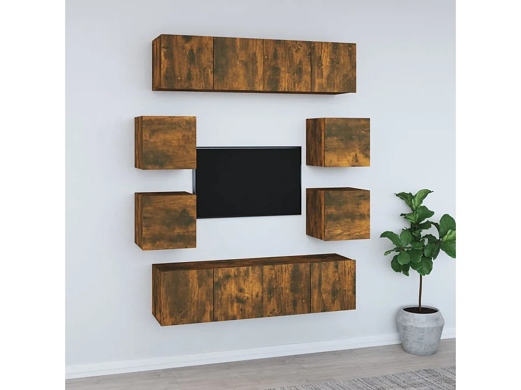 8-tlg. TV-Schrank-Set,TV-Möbel Räuchereiche Holzwerkstoff -gkd463292