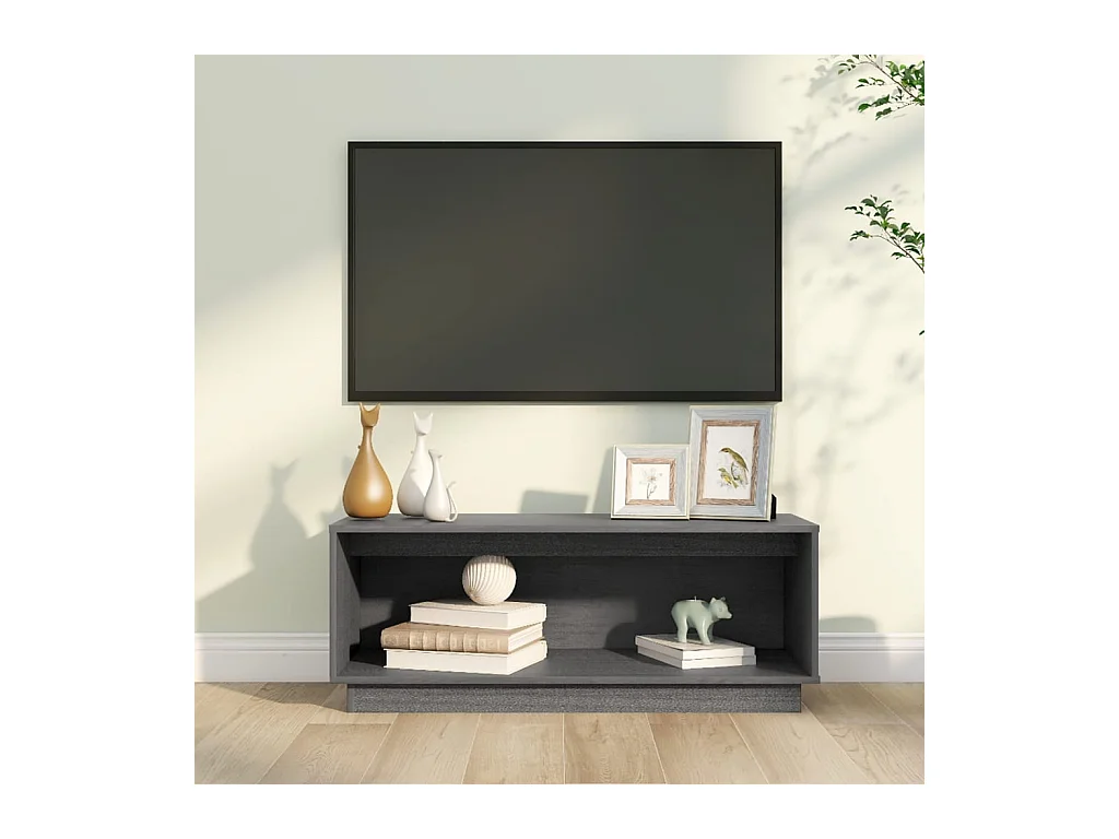 Meuble TV Gris 90x35x35 cm Bois de pin massif BE83842
