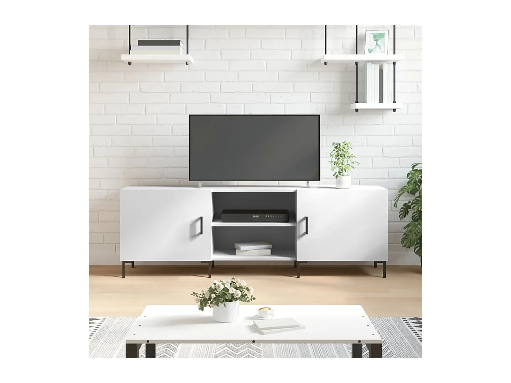 Meuble TV blanc 150x30x50 cm bois d'ingénierie GR41449