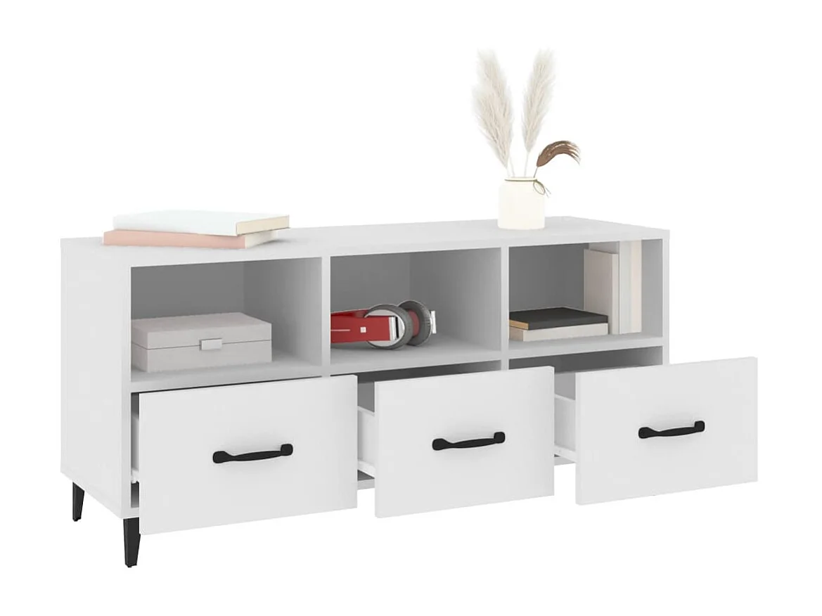 Meuble TV Blanc 102x35x50 cm Bois d'ingénierie BE40138