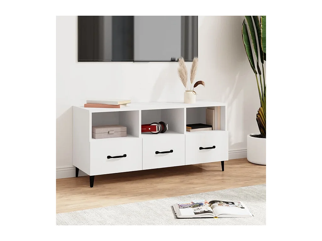 Meuble TV Blanc 102x35x50 cm Bois d'ingénierie BE40138