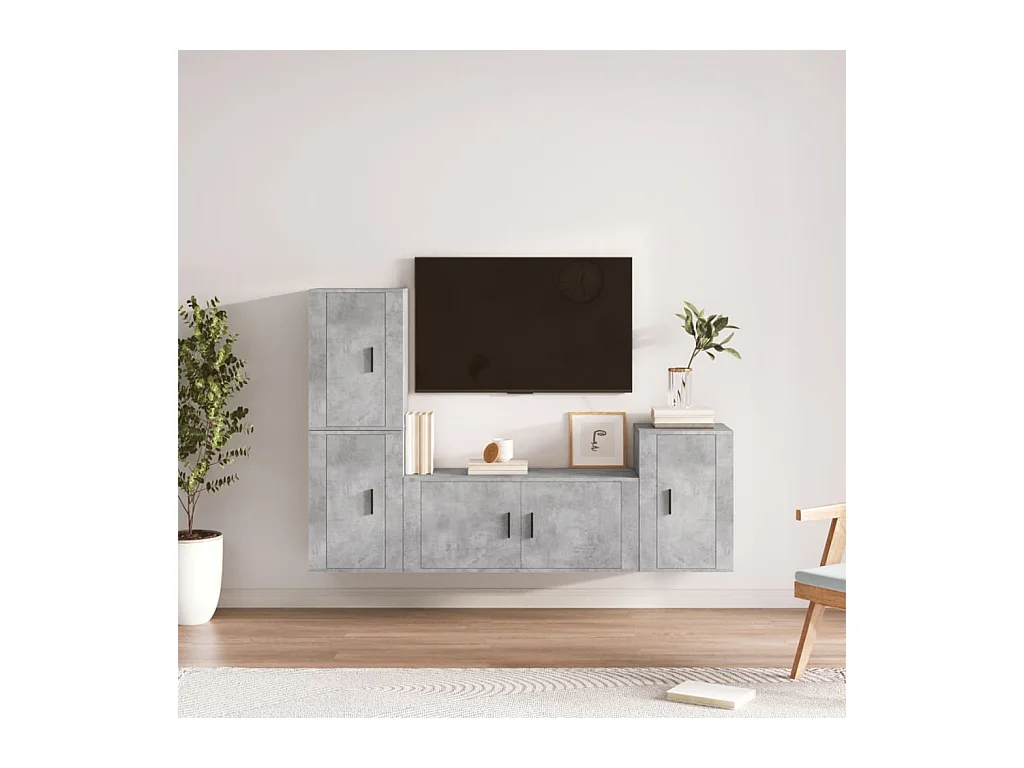 4-tlg. TV-Schrank-Set,TV-Möbel Betongrau Holzwerkstoff -gkd79571