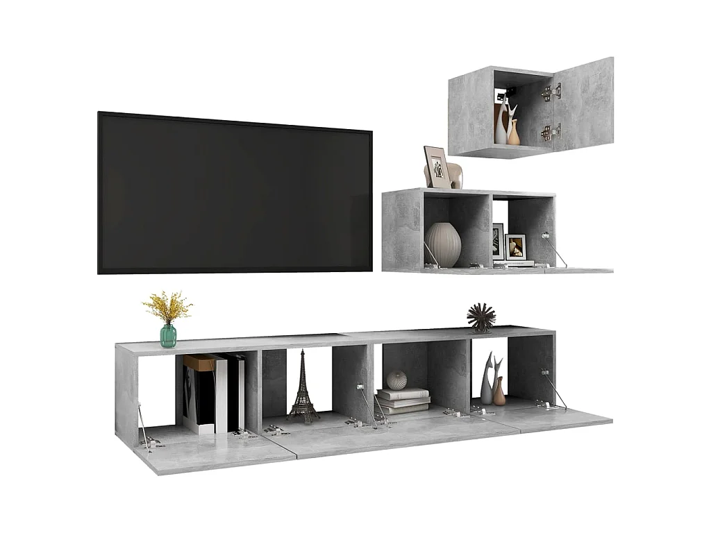 Set de Muebles para TV 4 pzas madera ingeniería gris hormigón ES51654
