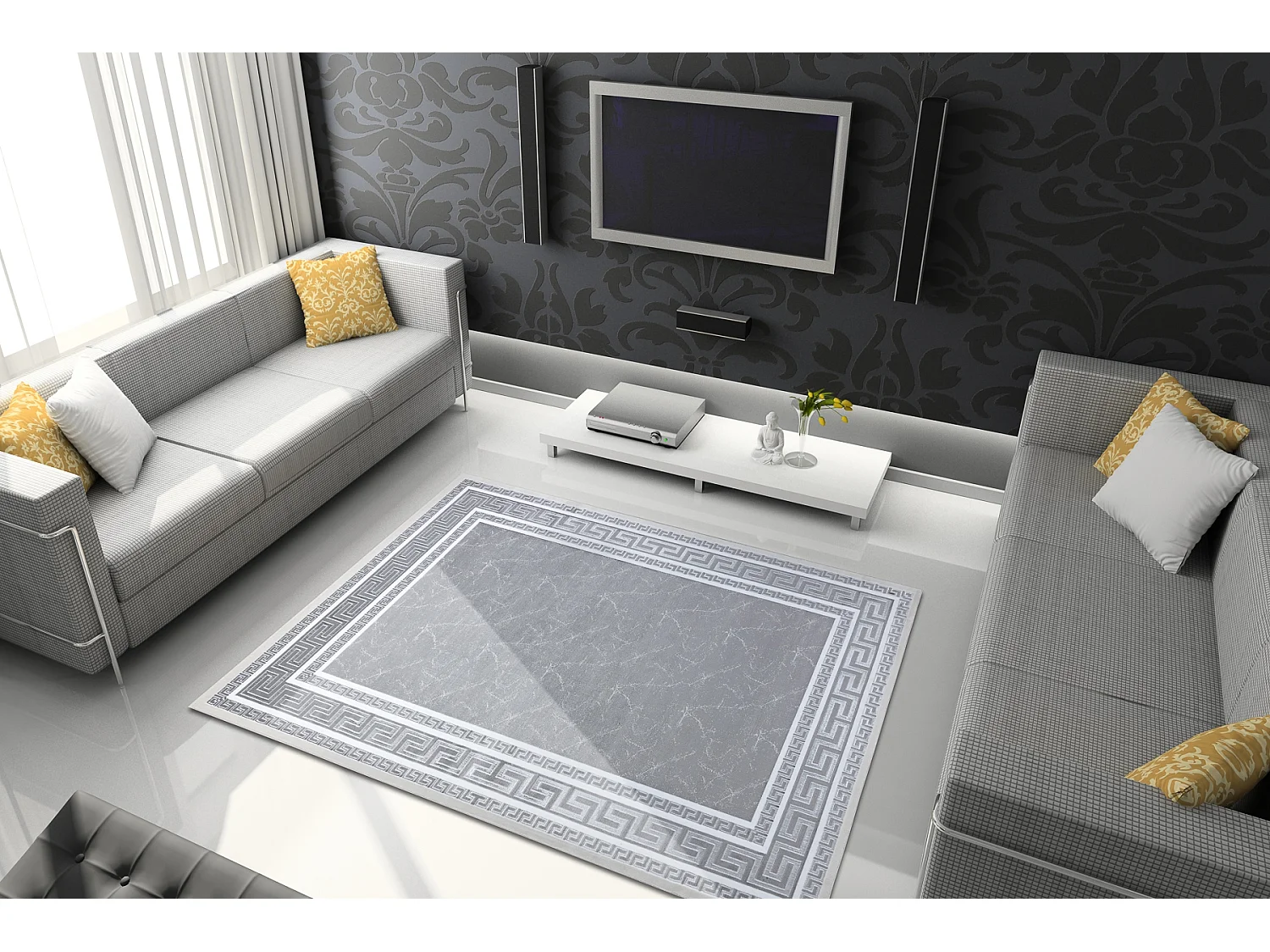 Tapijt GLOSS modern 2813 27 stijlvol, kader, Grieks grijskleuring 200x290 cm