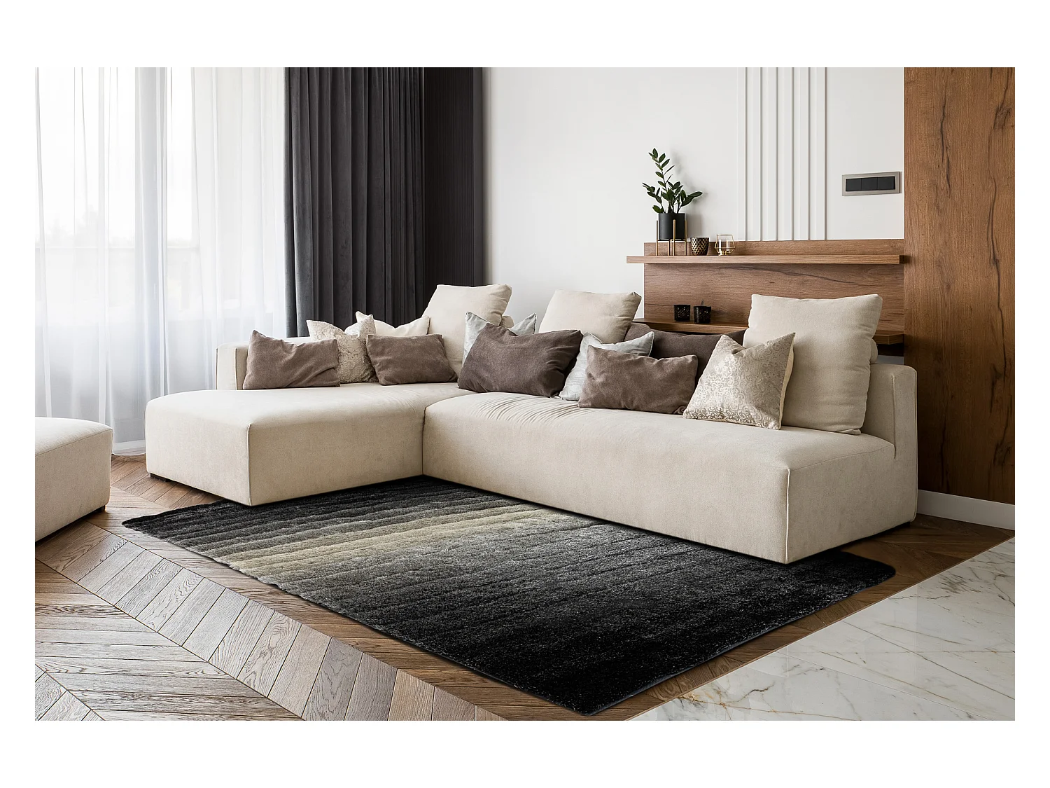 Tapis moderne FLIM 007-B6 shaggy, Rayures - Structural gris 80x150 cm