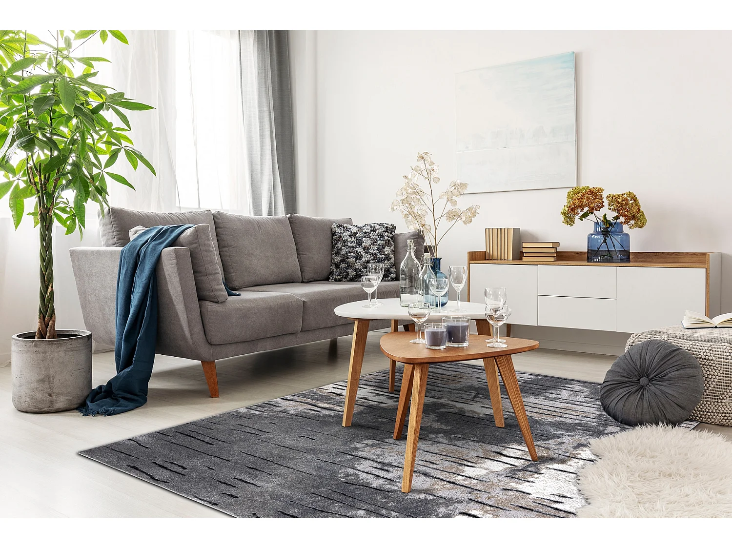 Tapis moderne COZY 8876 Rio - Structural deux niveaux de molleton gris 80x150 cm