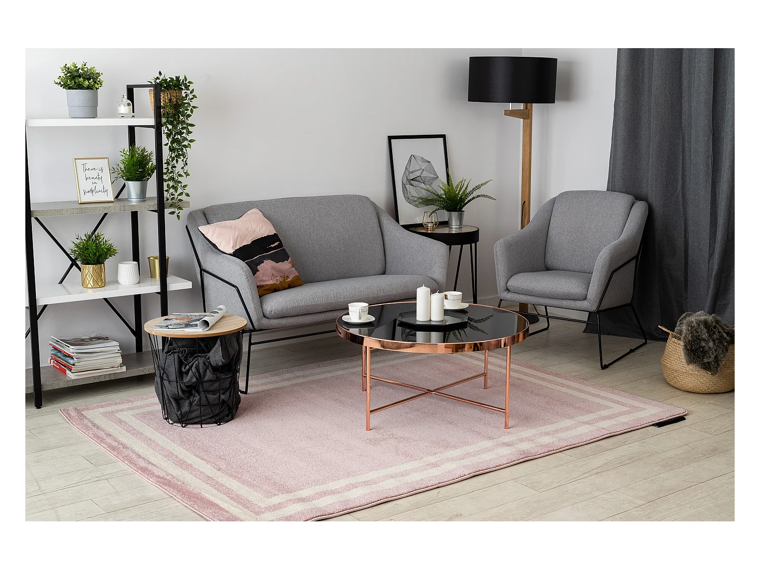 Tapis HAMPTON Cadre rose 200x290 cm