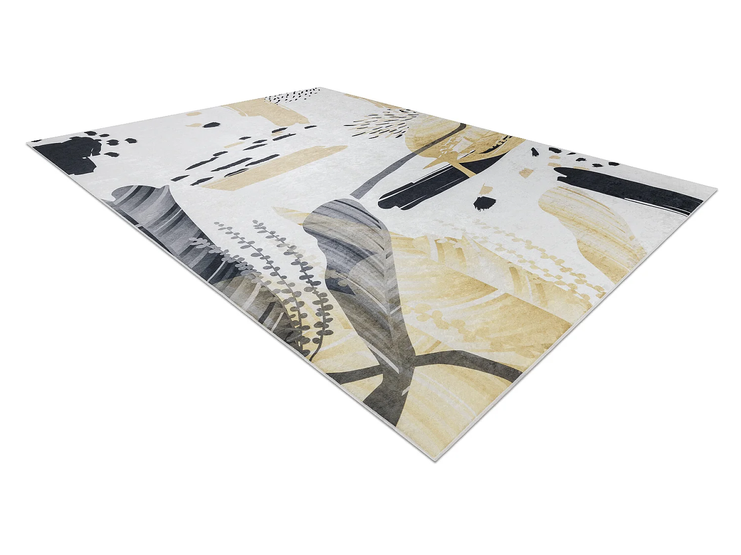 ANDRE 1220 tapijt wasbaar Abstractie antislip - wit / geel 120x170 cm