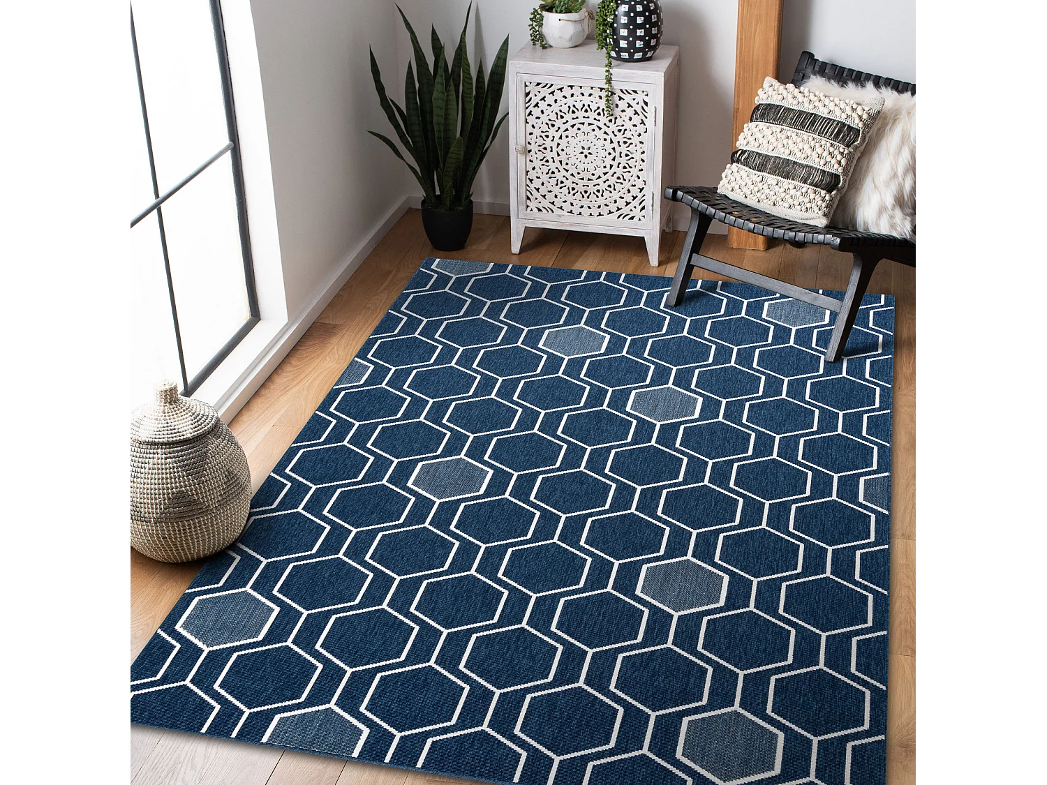Tapis SPRING 20404994 Hexagone, à cordes, à boucles - bleu 80x150 cm