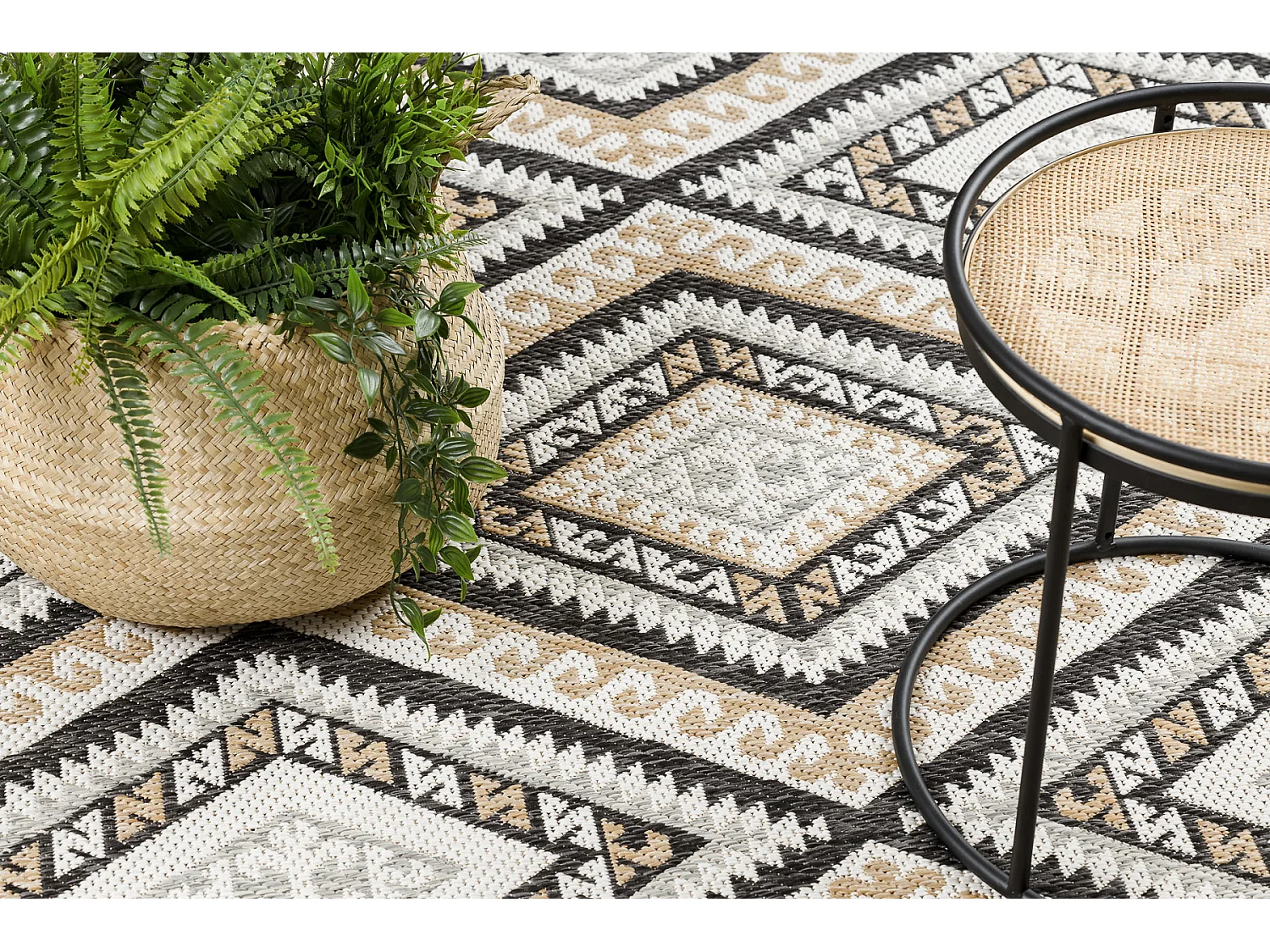 Tapis SIZAL COOPER Diamants, Aztèque, Etno 22224 écru / noir 140x190 cm