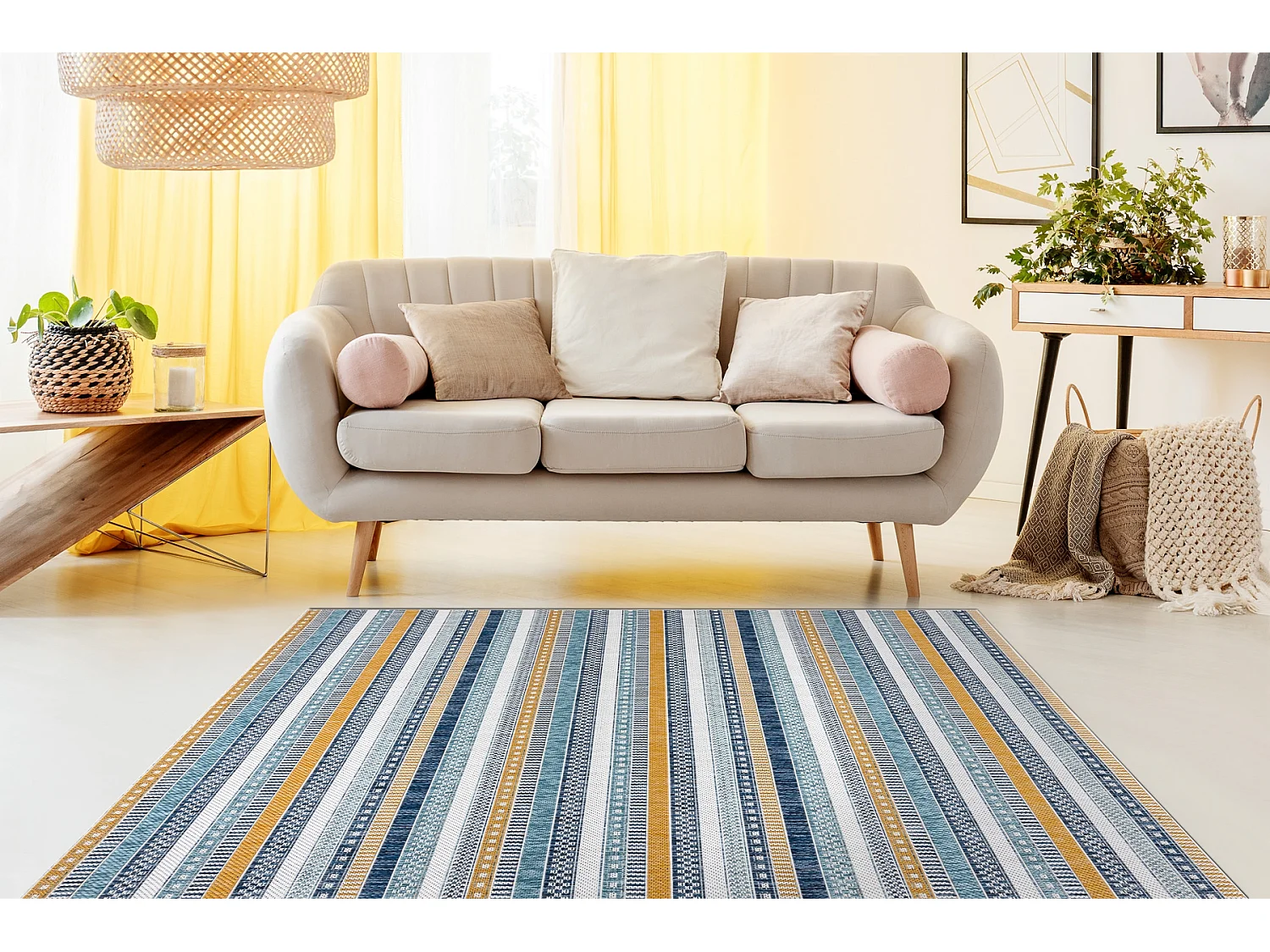 Teppich SISAL COOPER Streifen, Etno 22238 ecru / dunkelblau 140x190 cm