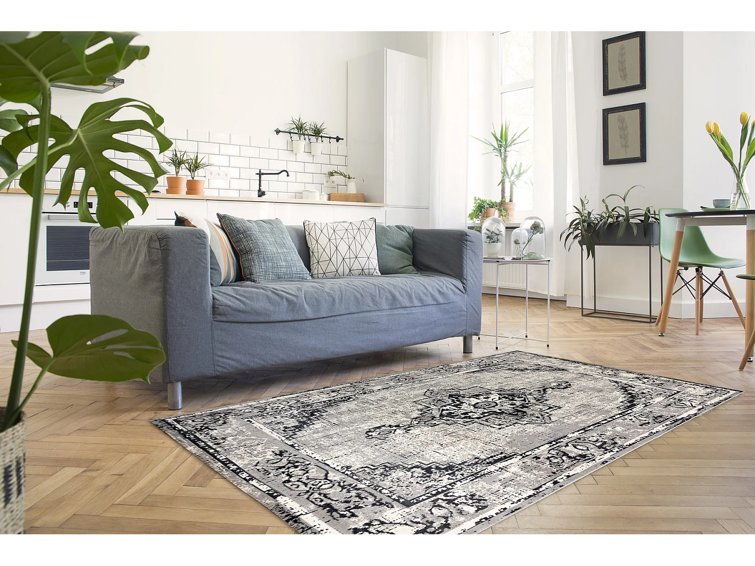 Tapis Vintage Cadre Rosette 22235556 gris / noir 120x170 cm