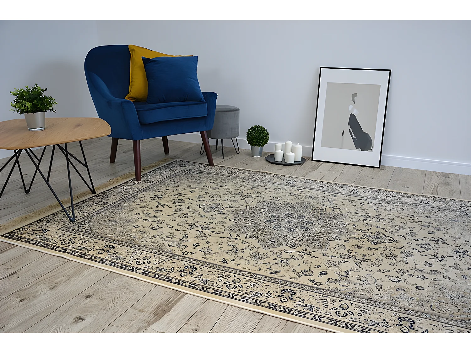 Tapijt WINDSOR 22915 Rosette ŻAKARD ivoor/blauw 120x170 cm