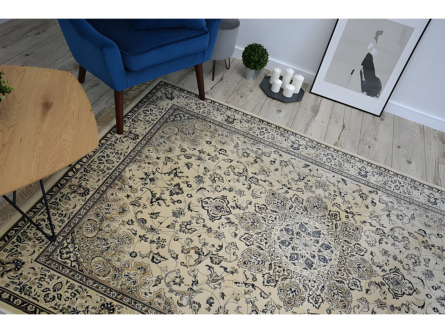 Tapijt WINDSOR 22915 Rosette ŻAKARD ivoor/blauw 120x170 cm