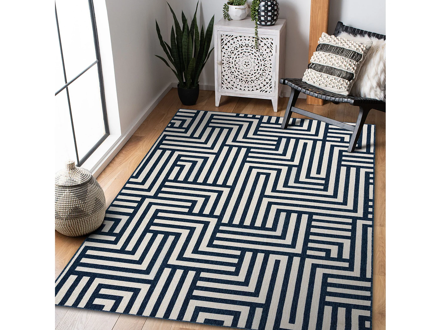 Tapis SPRING 20421994 labyrinthe, à cordes, à boucles - sahne / bleu 160x230 cm