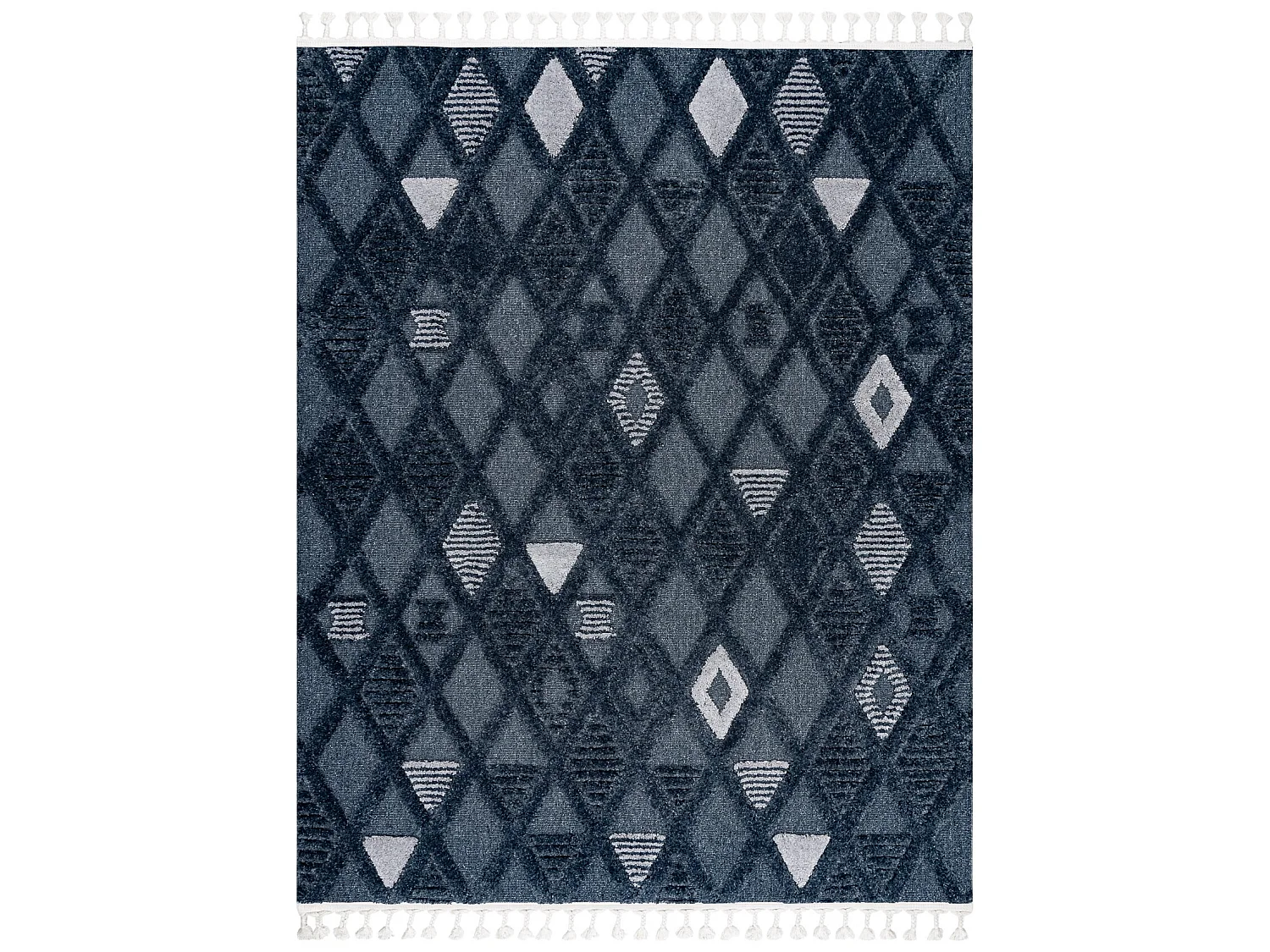 Tapis SEVILLA Y499B treillis, diamants bleu Franges berbère marocain  140x190 cm