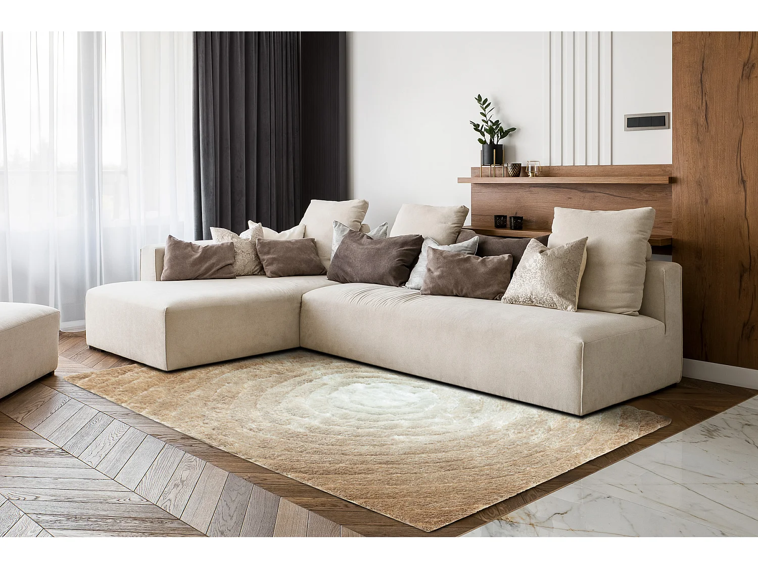 Tapijt shaggy FLIM 008-B1 modern, Wielen cirkels - Structureel, beige 80x150 cm