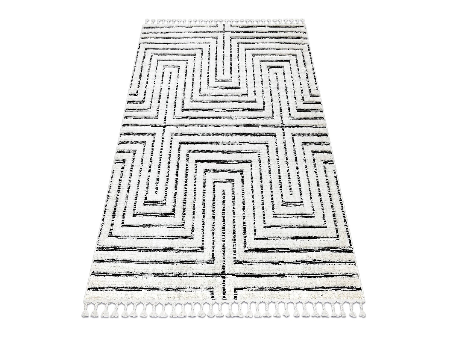Tapijt SEVILLA Z788B Labirynt, Grieks wit / antracyt Kwastjes berbery  140x190 cm