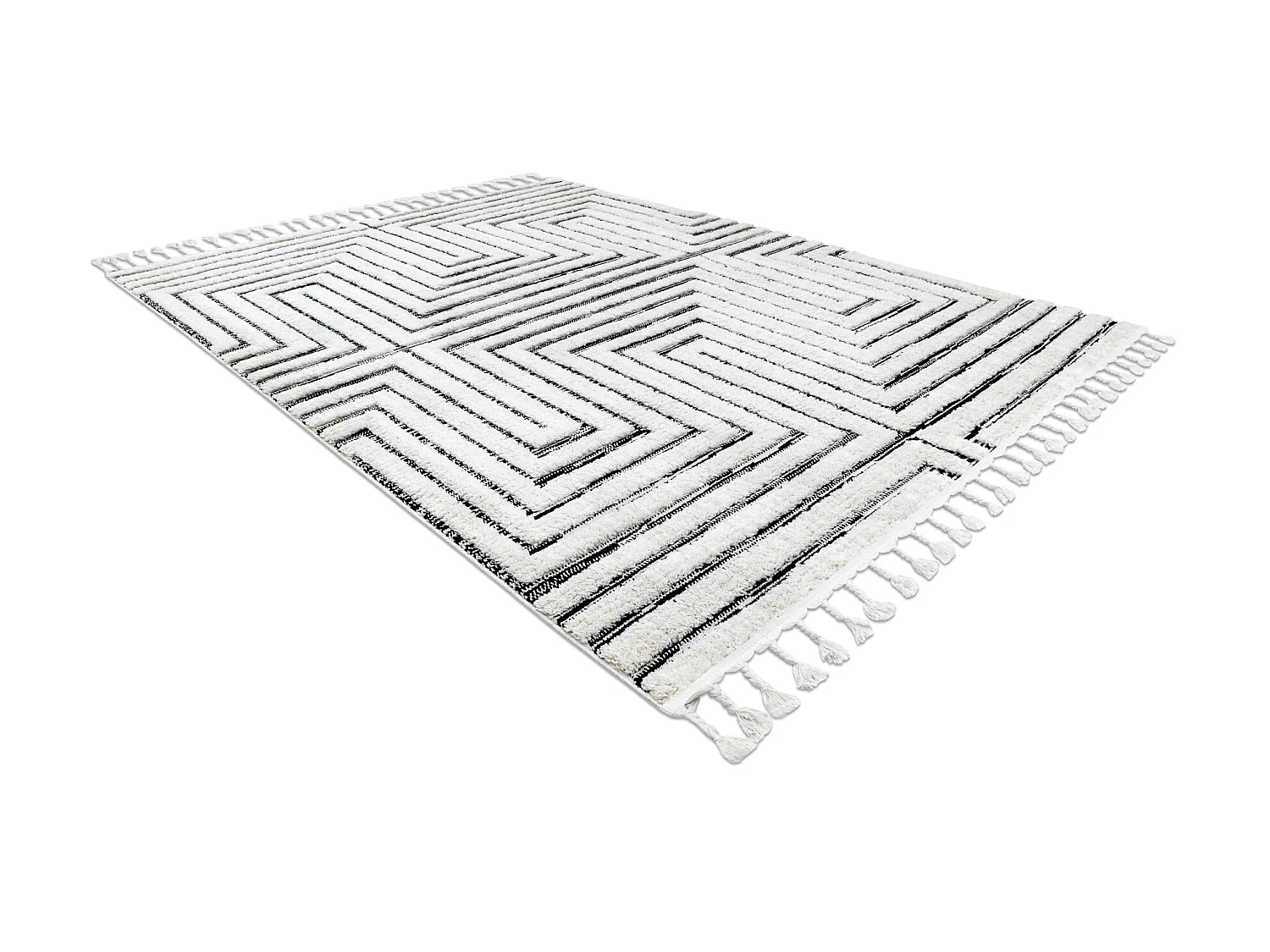 Tapijt SEVILLA Z788B Labirynt, Grieks wit / antracyt Kwastjes berbery  140x190 cm