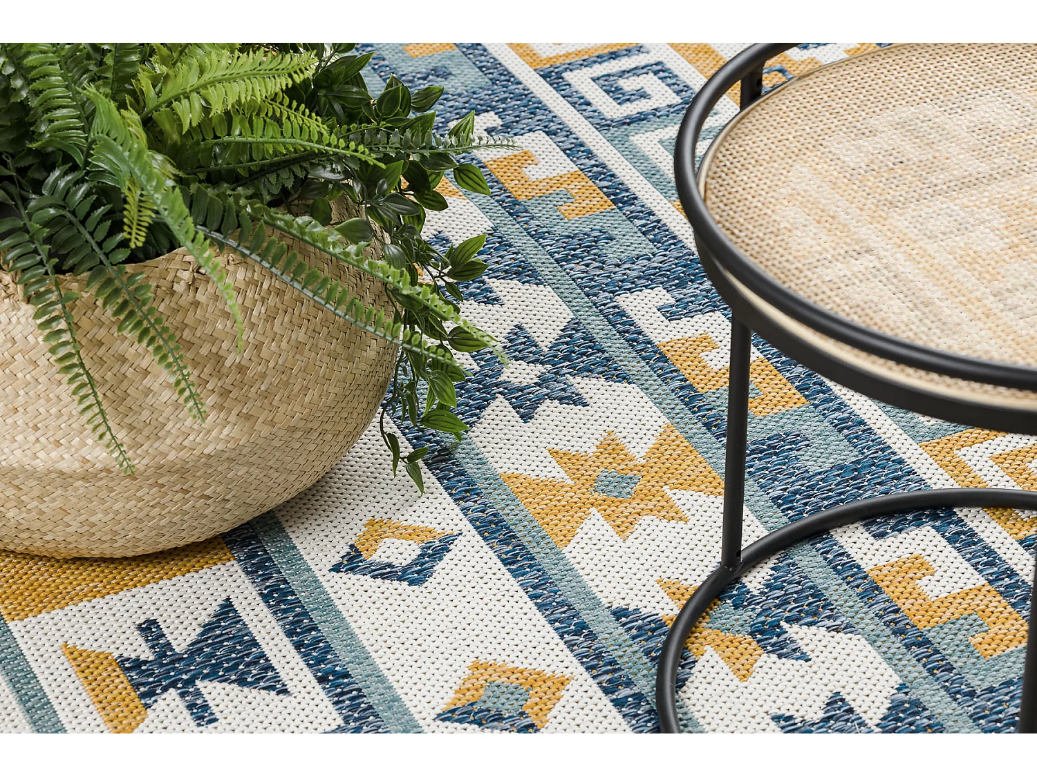 Tapis SIZAL COOPER Aztèque, Etno, Zigzag 22218 écru / bleu foncé 140x190 cm