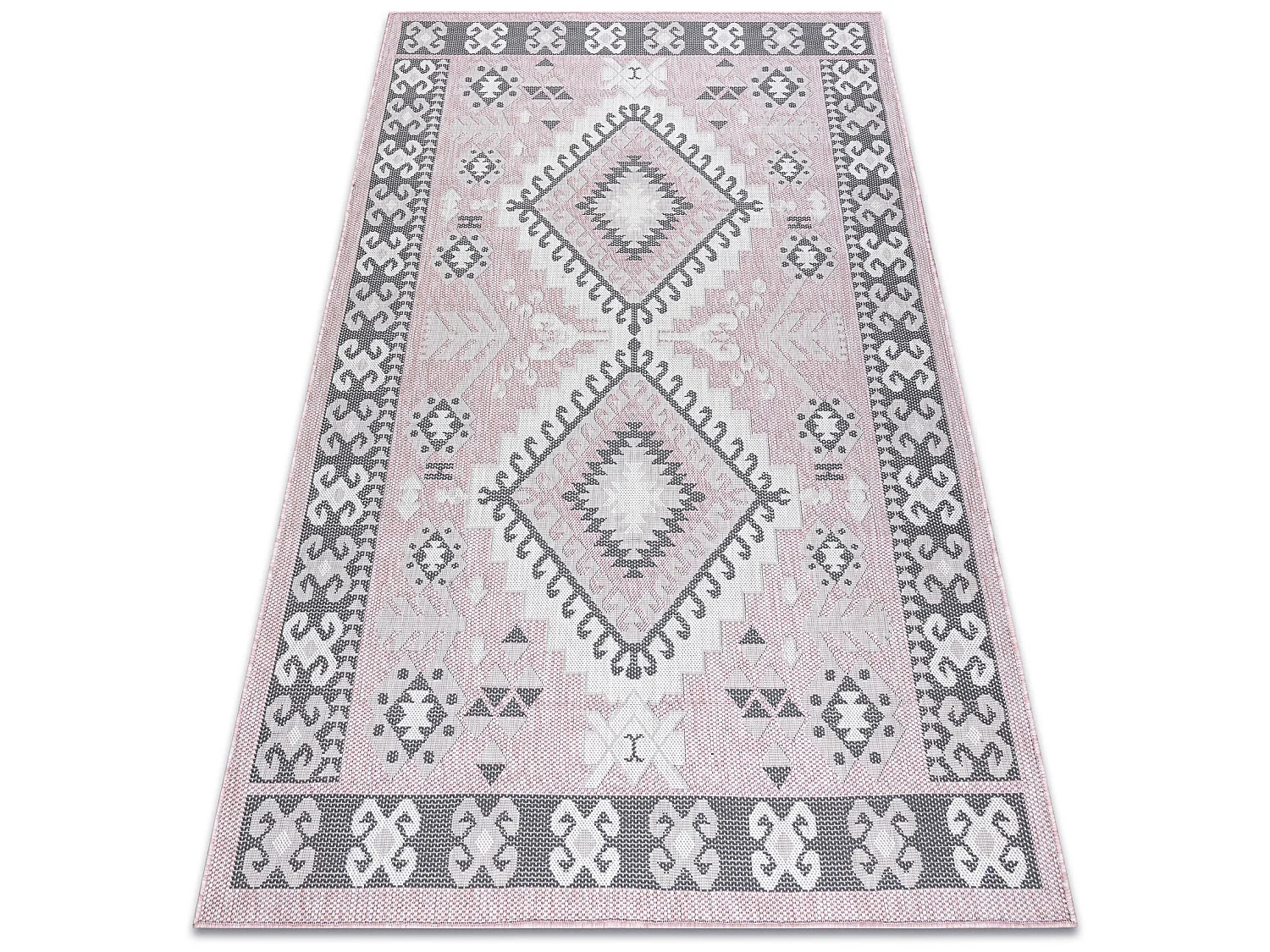 Tapis SIZAL SION aztèque 3007 tissé à plat rose / ecru 80x150 cm