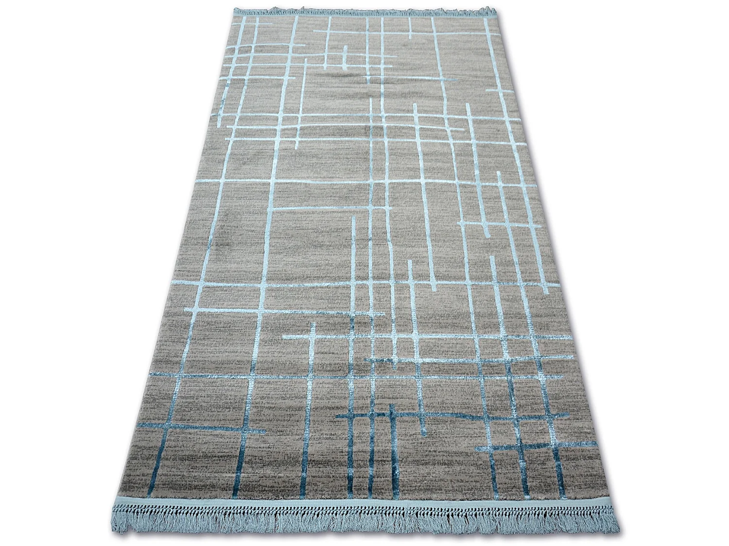 Tapis ACRYLIQUE MANYAS 191AA Gris/Bleu franges 80x150 cm
