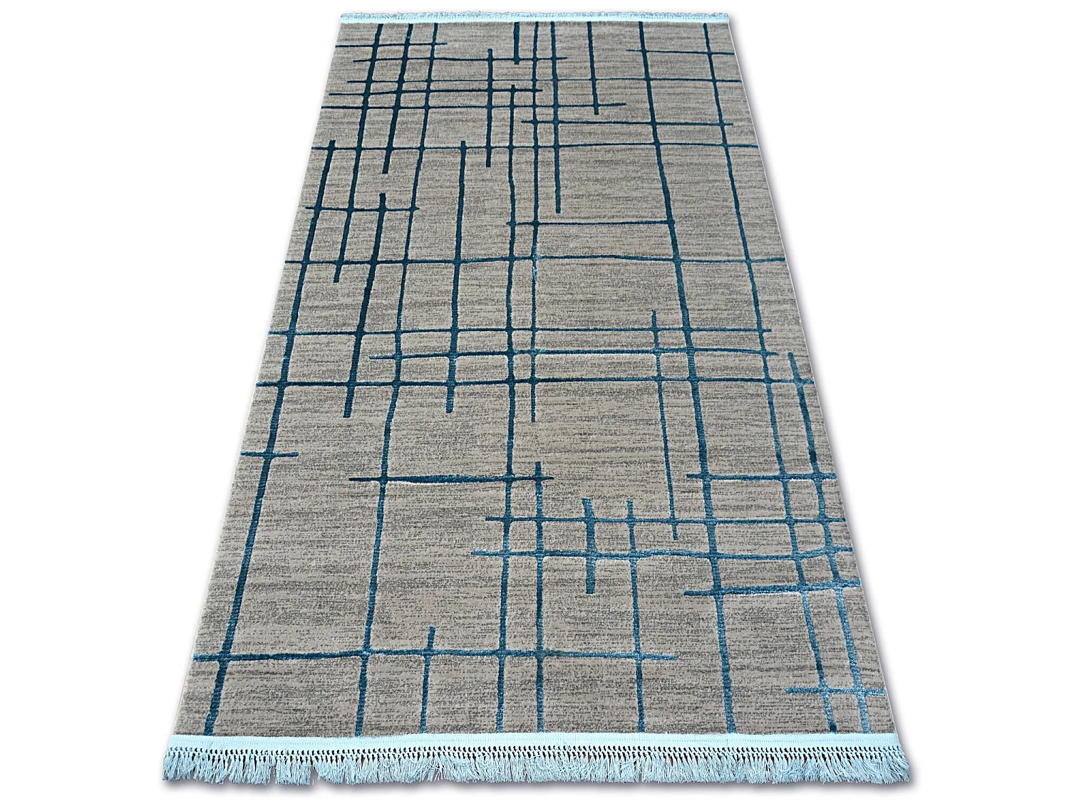 Tapis ACRYLIQUE MANYAS 191AA Gris/Bleu franges 80x150 cm