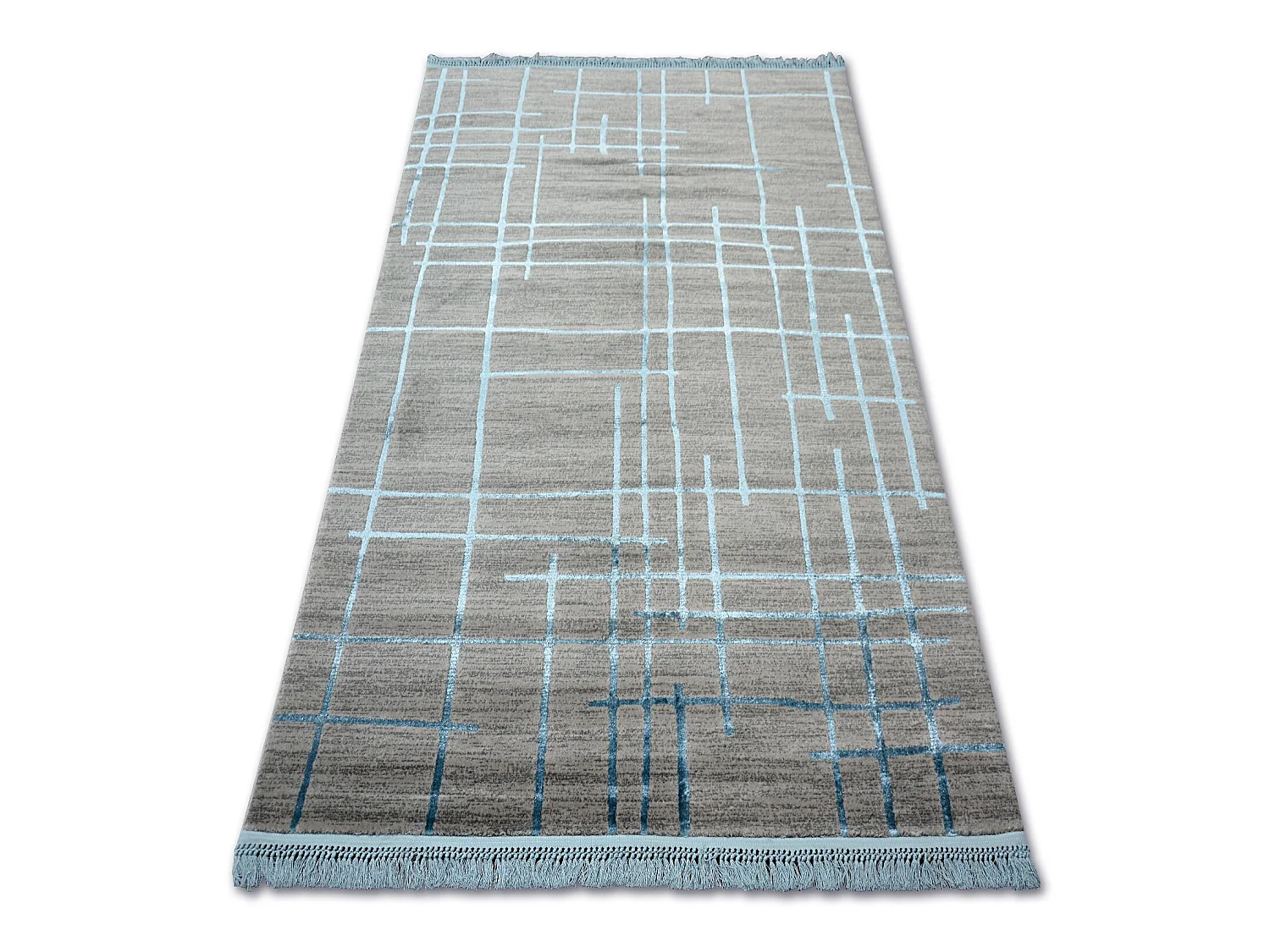 Tapis ACRYLIQUE MANYAS 191AA Gris/Bleu franges 80x150 cm