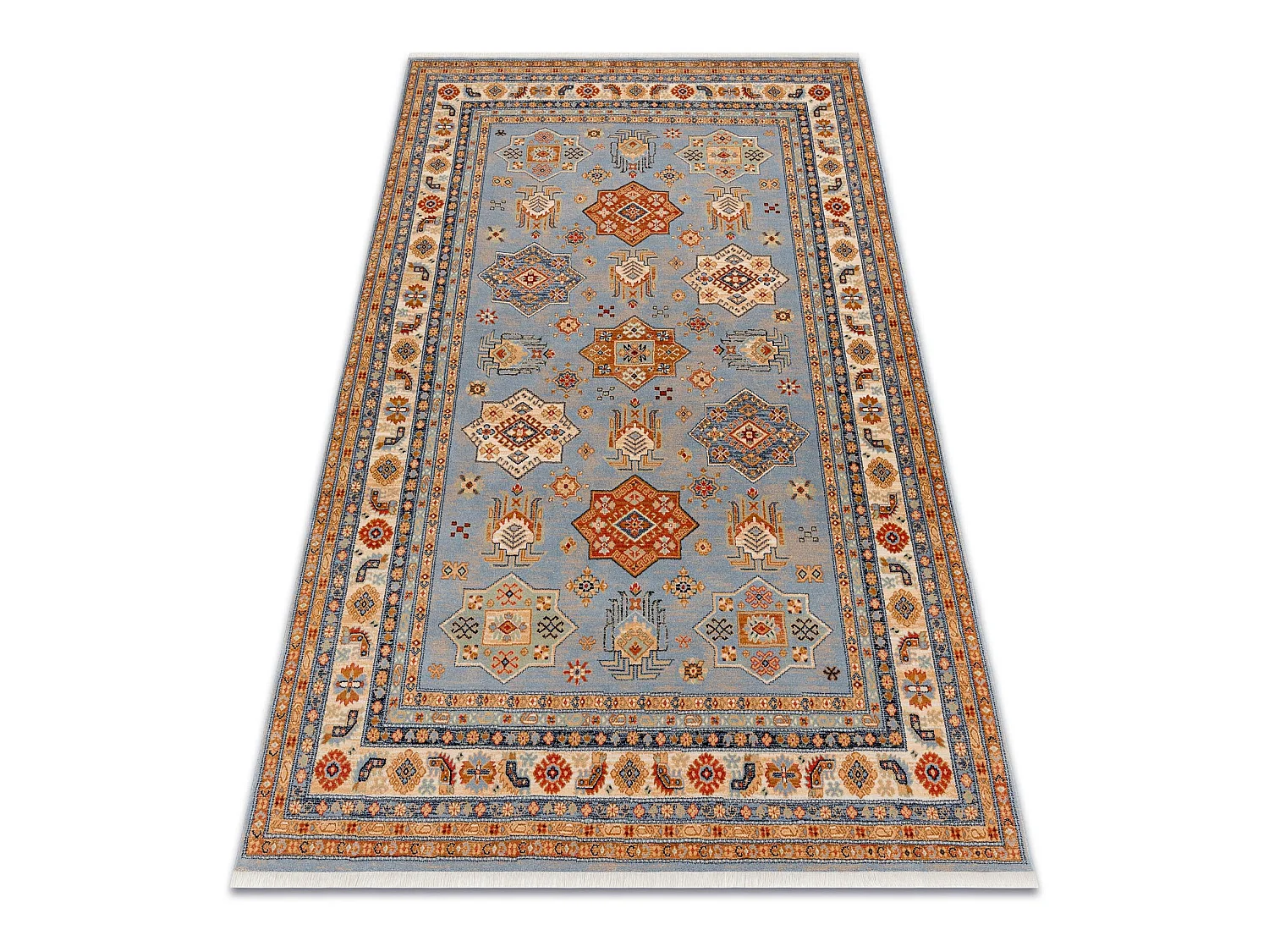 Tapis KESHAN franges, Cadre oriental 7683/53544 beige / bleu 160x230 cm