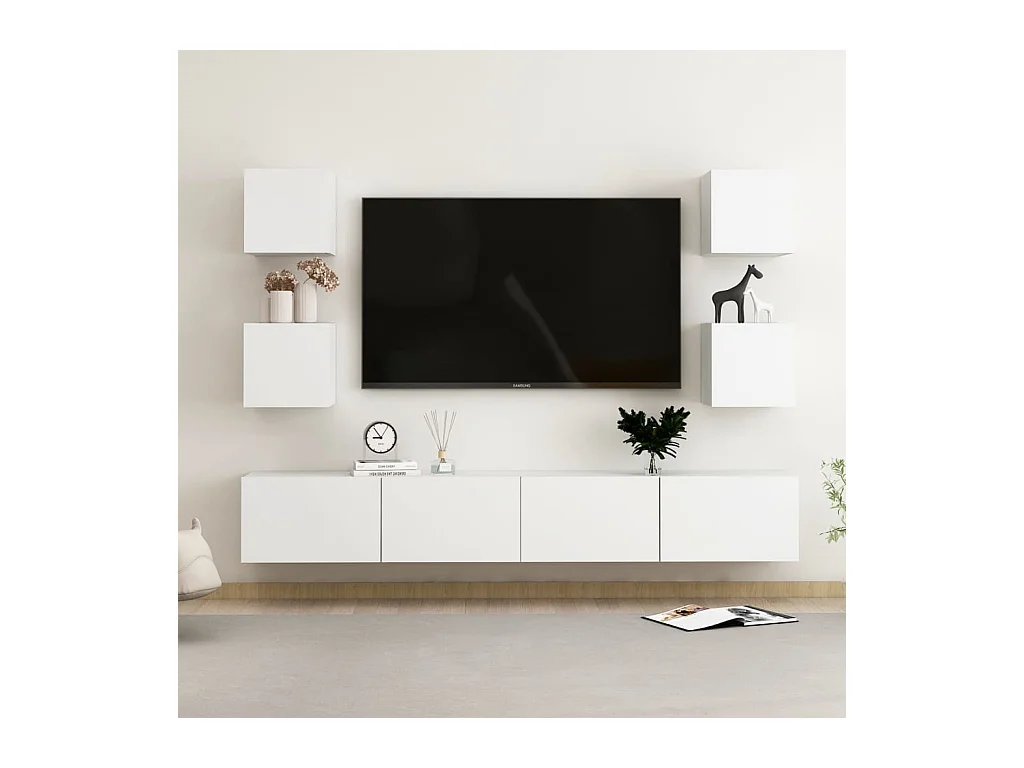 Meubles TV 6 pcs Blanc Aggloméré BE81728