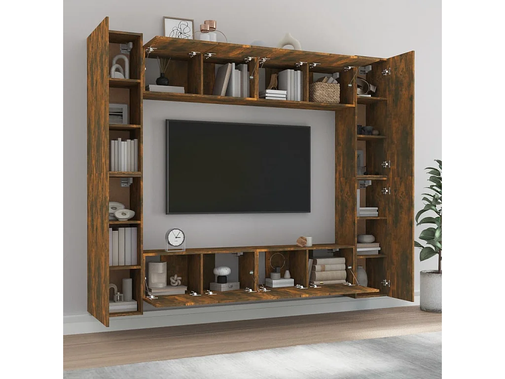 8-delige Tv-meubelset | Tv-Bank | TV-kast bewerkt hout gerookt eikenkleurig