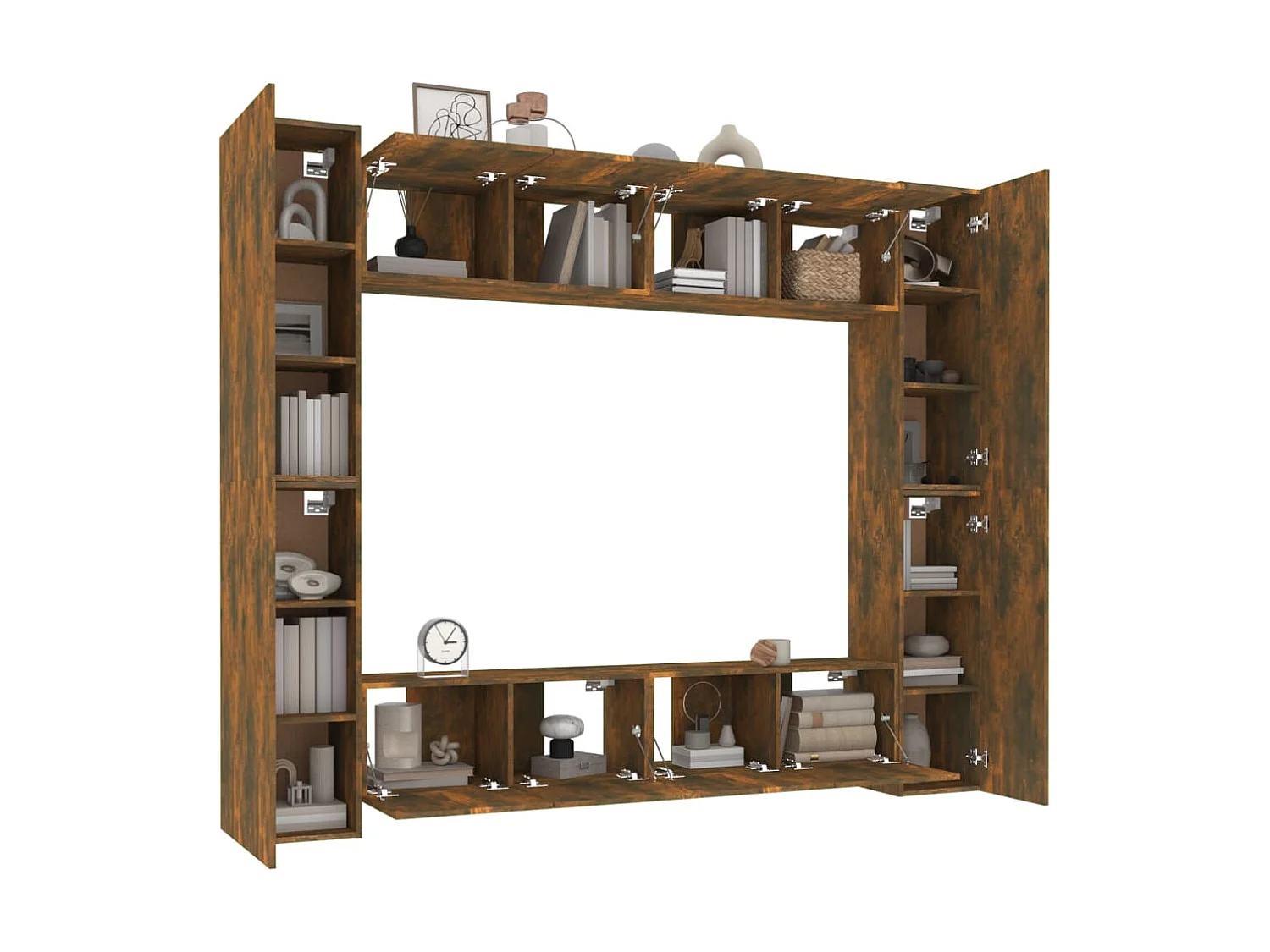 8-delige Tv-meubelset | Tv-Bank | TV-kast bewerkt hout gerookt eikenkleurig