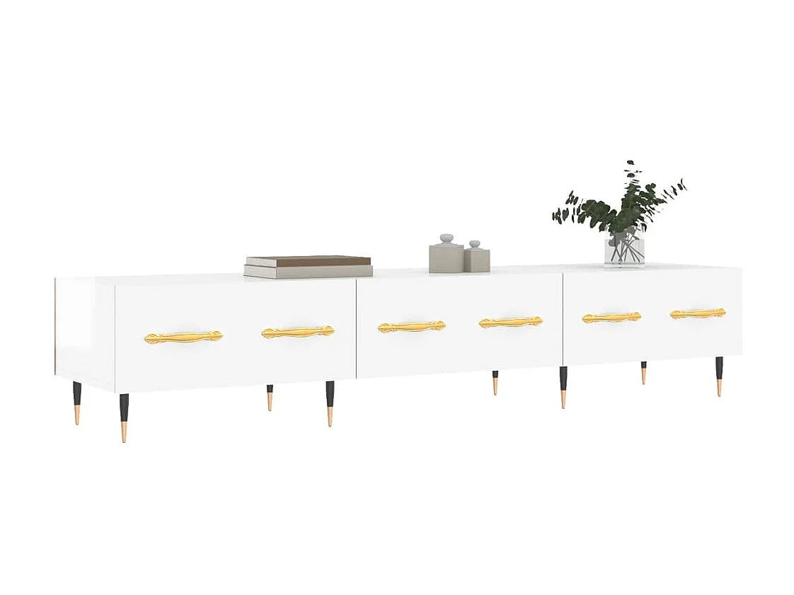 Mueble de TV madera de ingeniería blanco brillo 150x36x30 cm ES38558